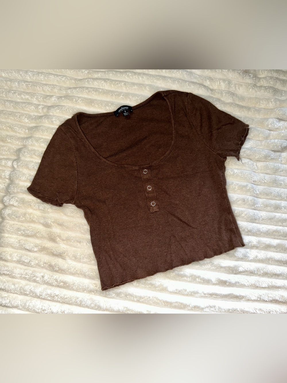 Ambiance Brown Short Sleeve Scoop Neck Crop Top